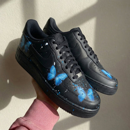 Blue Butterflies Black Custom Air Force 1
