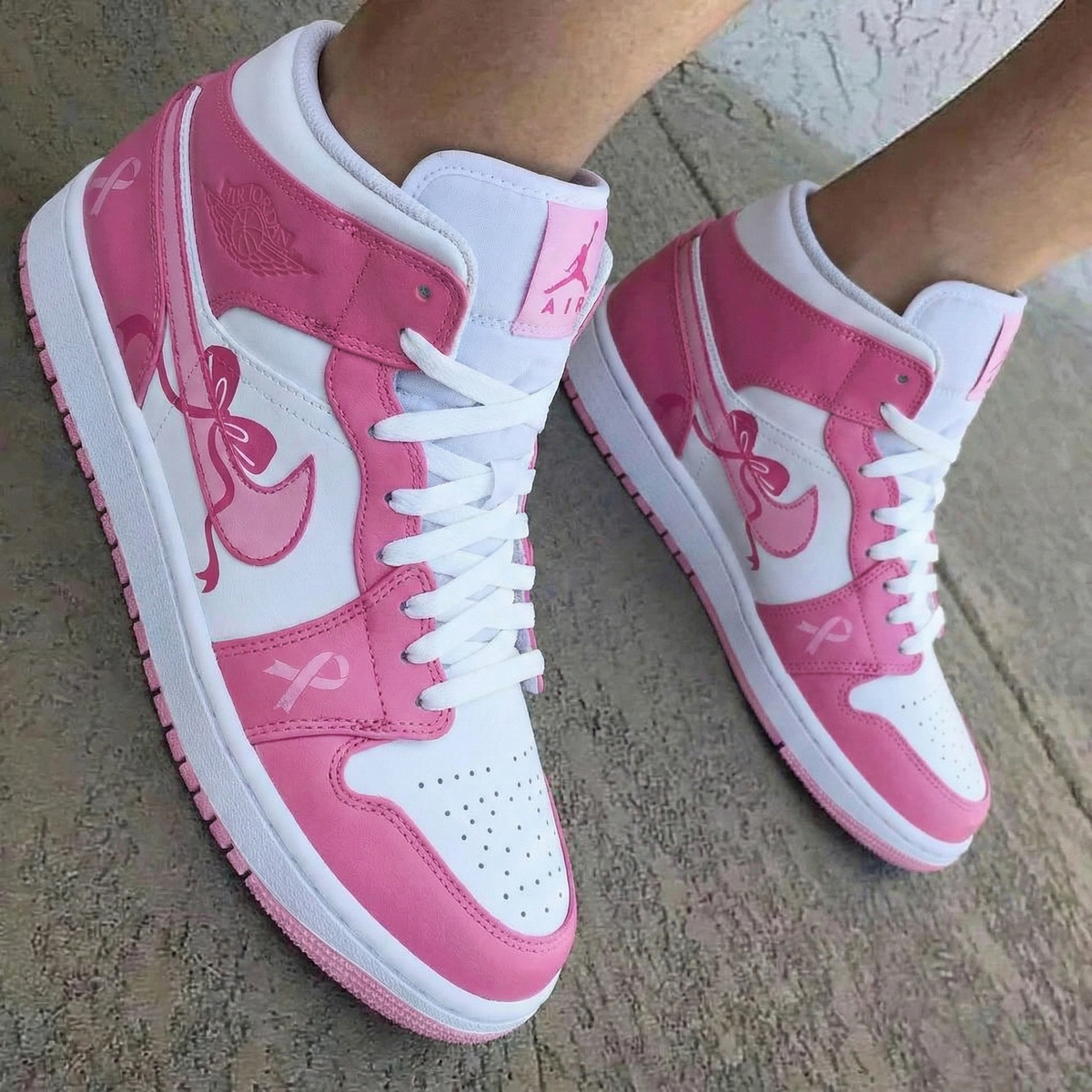 Bow And Ribbon Pink And White Custom Air Jordan 1