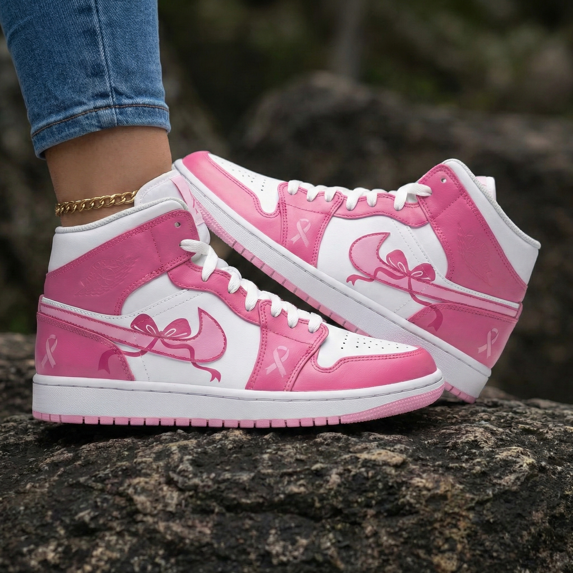 Bow And Ribbon Pink And White Custom Air Jordan 1