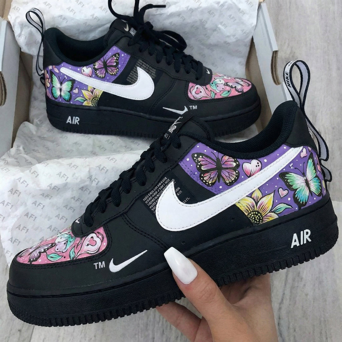 Butterflies and Flowers Black Pink Custom Air Force 1