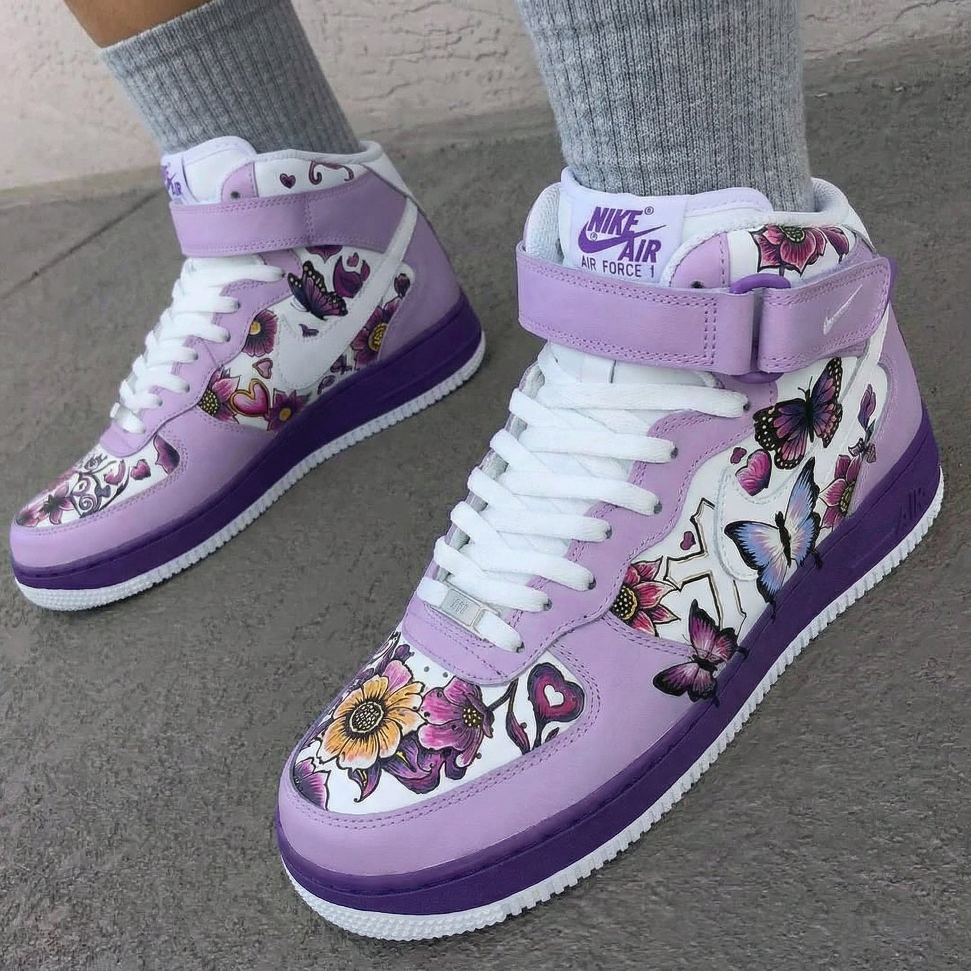 Butterflies Flowers Purple Custom Air Force 1