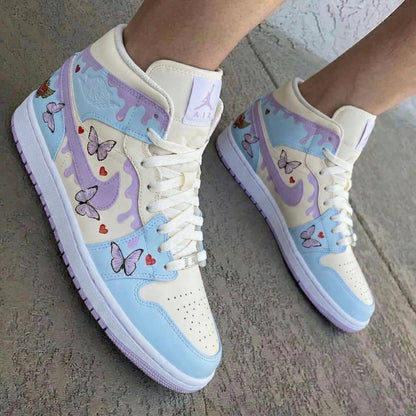 Butterflies Hearts Pattern Baby Blue Lilac Custom Air Jordan 1