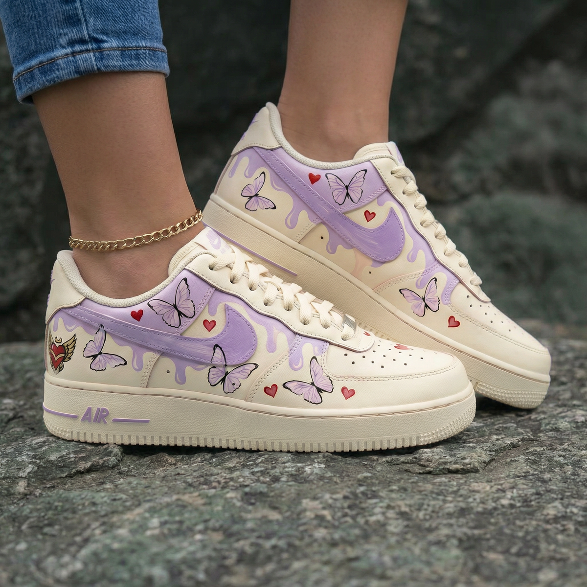Butterflies Hearts Pattern Lavender Custom Air Force 1