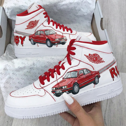 Car Pattern Red Custom Air Force 1