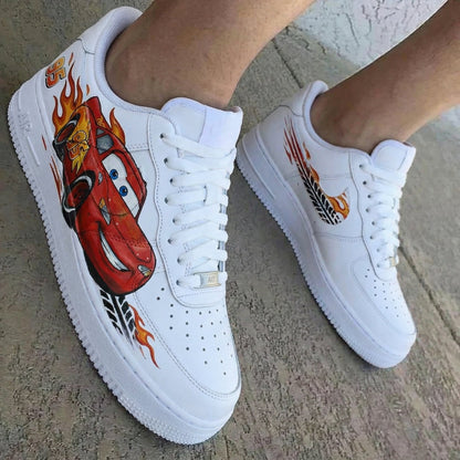 Cars Lightning McQueen Flame 95 Tire Tracks Red Black Custom Air Force 1