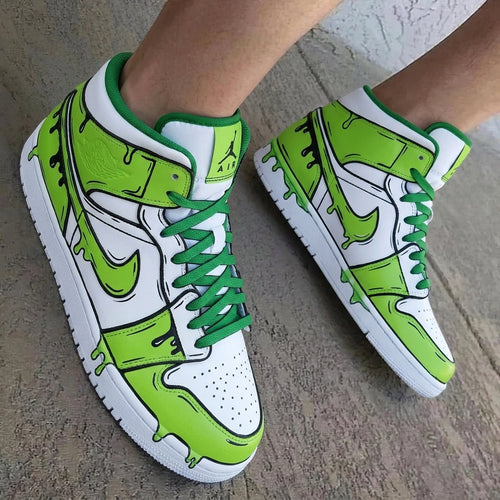 Cartoon Drip White Green Custom Air Jordan 1