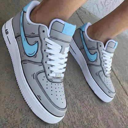 Cartoon Outline Gray Baby Blue Custom Air Force 1