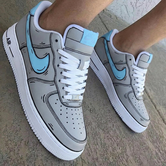Cartoon Outline Gray Baby Blue Custom Air Force 1