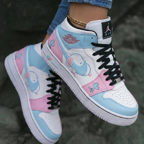 Cartoon Pattern Baby Blue Pink Custom Air Jordan 1