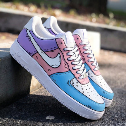 Cartoon Pattern Baby Pink Blue Custom Air Force 1