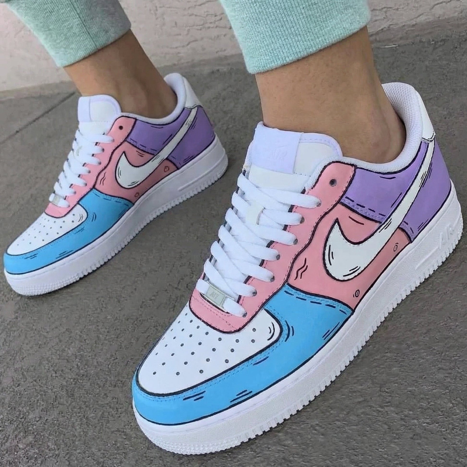 Cartoon Pattern Baby Pink Blue Custom Air Force 1