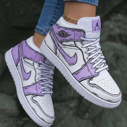Cartoon Pattern Lilac White Custom Air Jordan 1