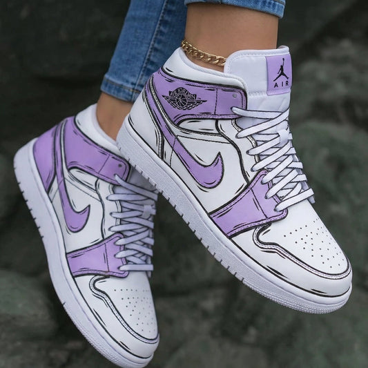 Cartoon Pattern Lilac White Custom Air Jordan 1