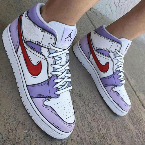 Cartoon Pattern Purple Red Custom Air Jordan 1