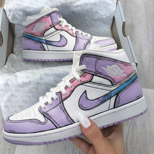 Cartoon Style Baby Pink and Lilac Custom Air Jordan 1