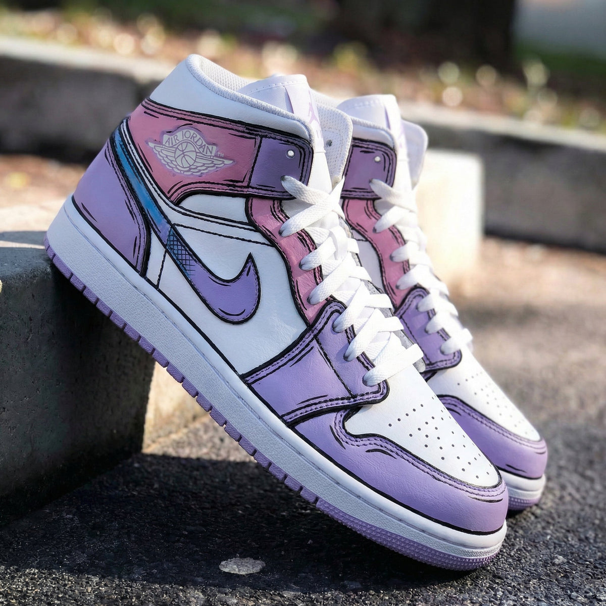 Cartoon Style Baby Pink and Lilac Custom Air Jordan 1
