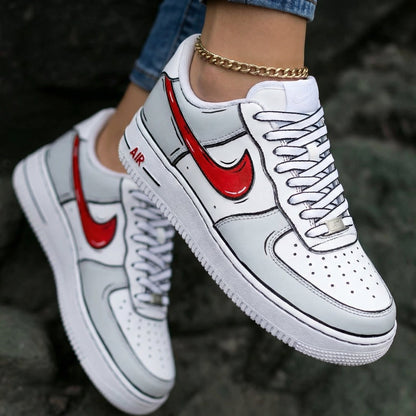 Cartoon Style Gray And Red Custom Air Force 1