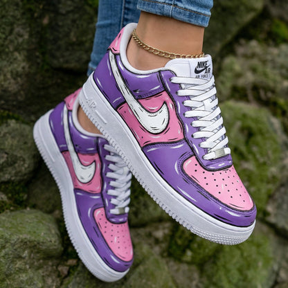 Cartoon Style Pink And Purple Custom Air Force 1
