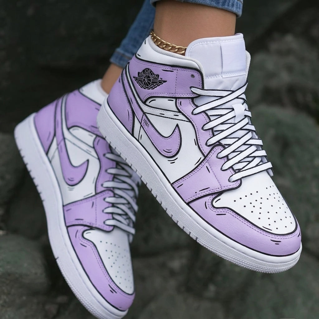Cartoon White Purple Custom Air Jordan 1
