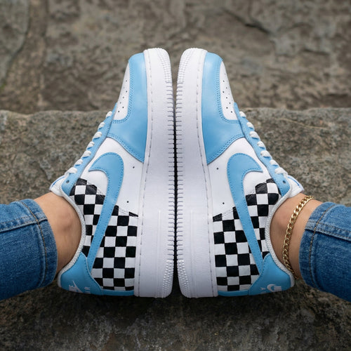 Checkered Baby Blue and White Custom Air Force 1