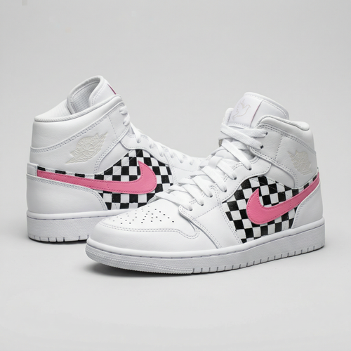 Checkered Black And Baby Pink Custom Air Jordan 1