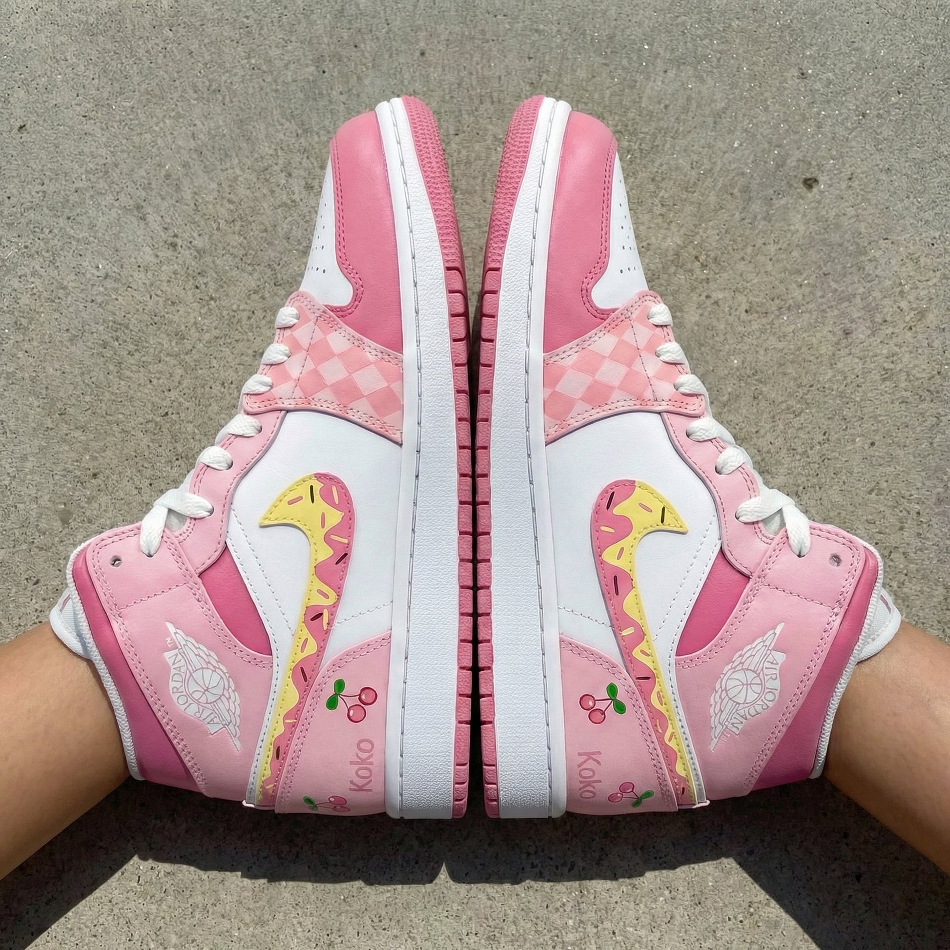 Cherries Checkerboard Koko Yellow Baby Pink Custom Air Jordan 1