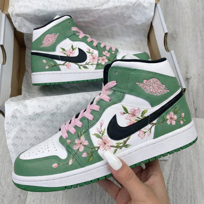 Cherry Blossom Green Baby Pink Custom Air Jordan 1