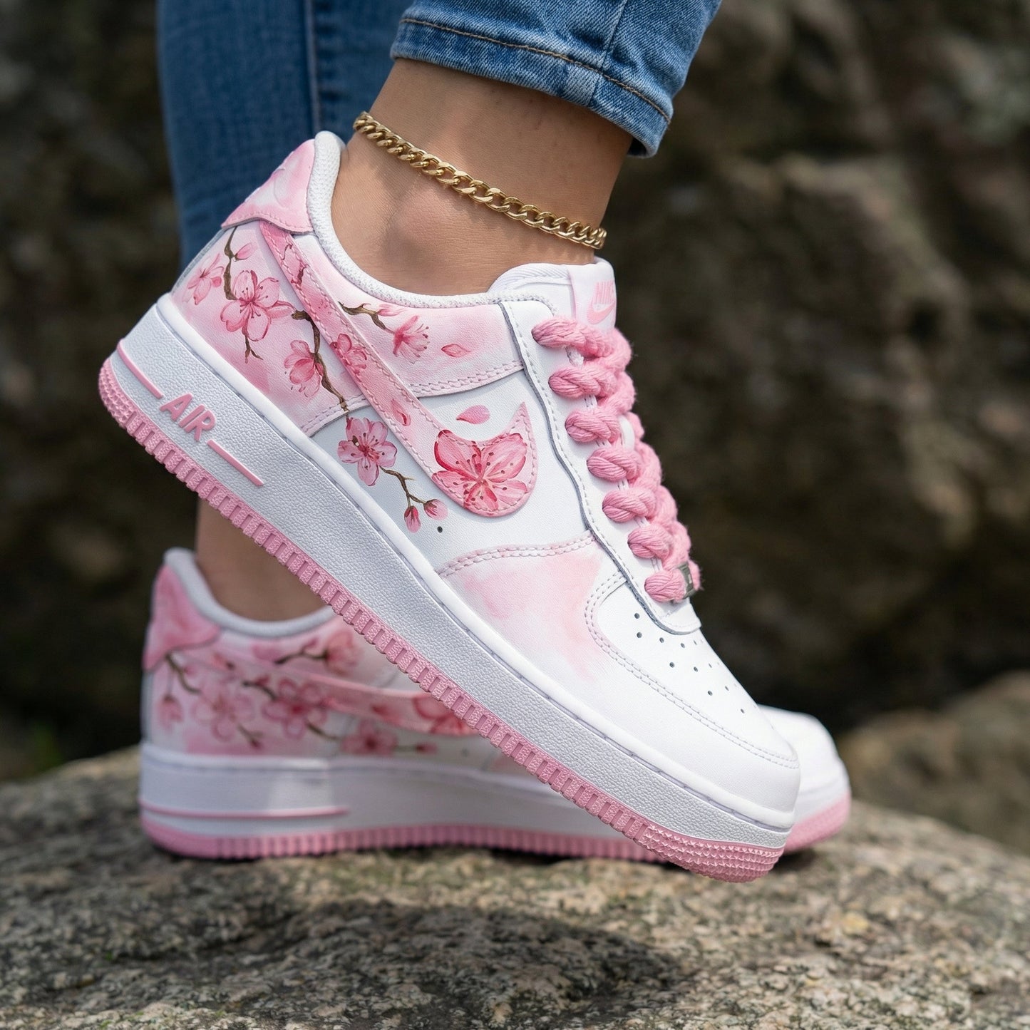 Cherry Blossom Pink Thick Shoelace Custom Air Force 1