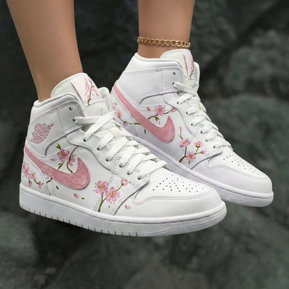 Cherry Blossom White And Baby Pink Custom Air Jordan 1