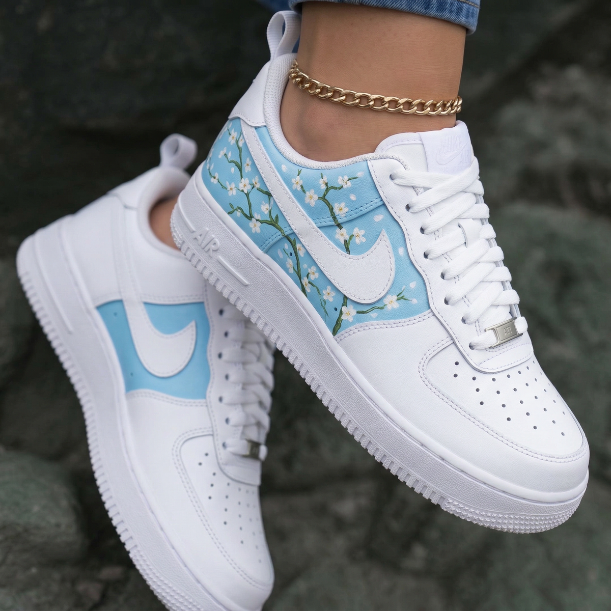 Cherry Blossom White Baby Blue Custom Air Force 1
