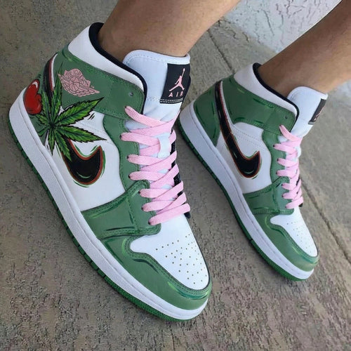 Cherry Weed Pattern Green Baby Pink Custom Air Jordan 1