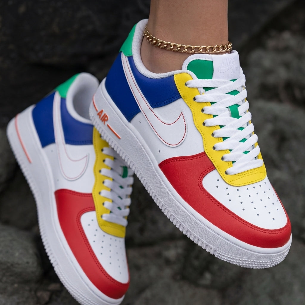 Color Blocked Red Yellow Blue Green Custom Air Force 1