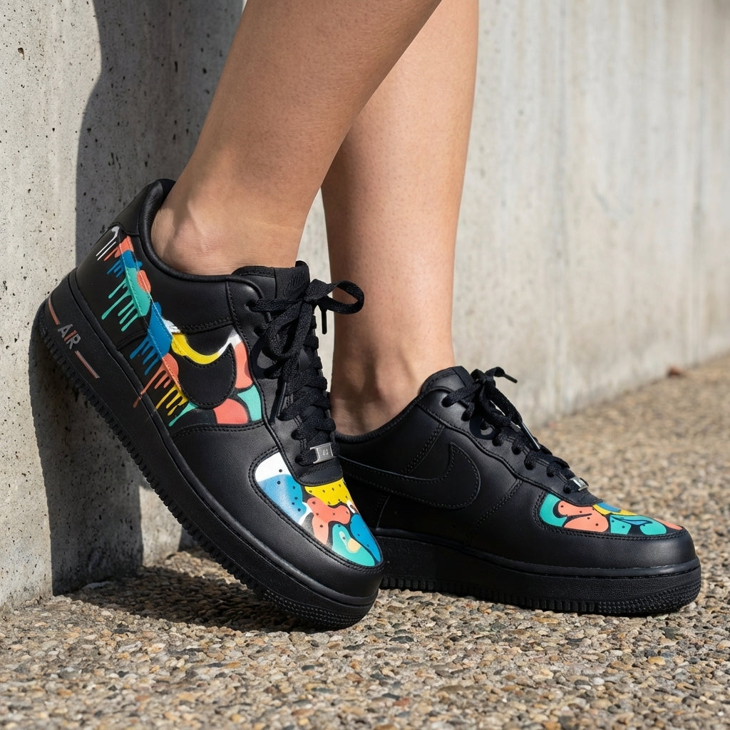 Colorful Drip Floral Black Custom Air Force 1
