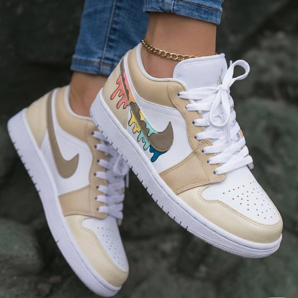 Colorful Drip Tan Custom Air Jordan 1
