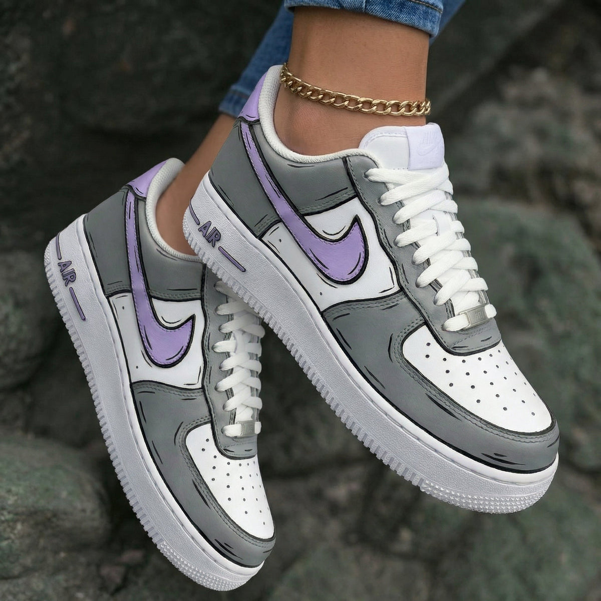Comic Style Gray Baby Purple Custom Air Force 1
