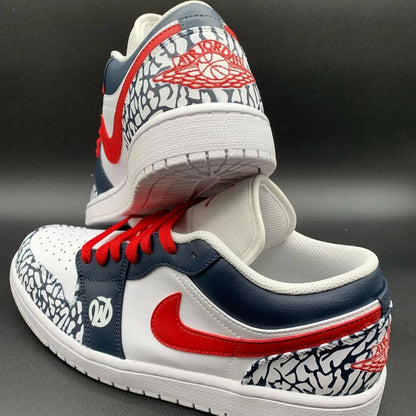 Cracked Pattern Red Navy Custom Air Jordan 1