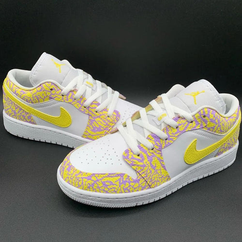 Cracked Pattern Yellow Purple Custom Air Jordan 1