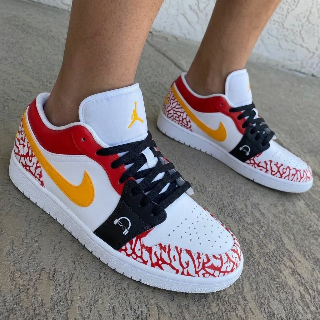 Cracked Print Red Yellow Custom Air Jordan 1