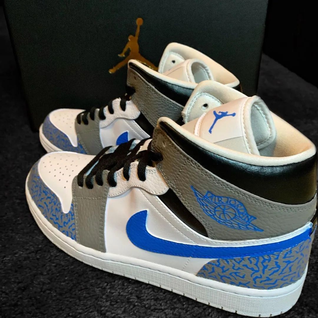 Crackle Pattern Gray Blue Custom Air Jordan 1