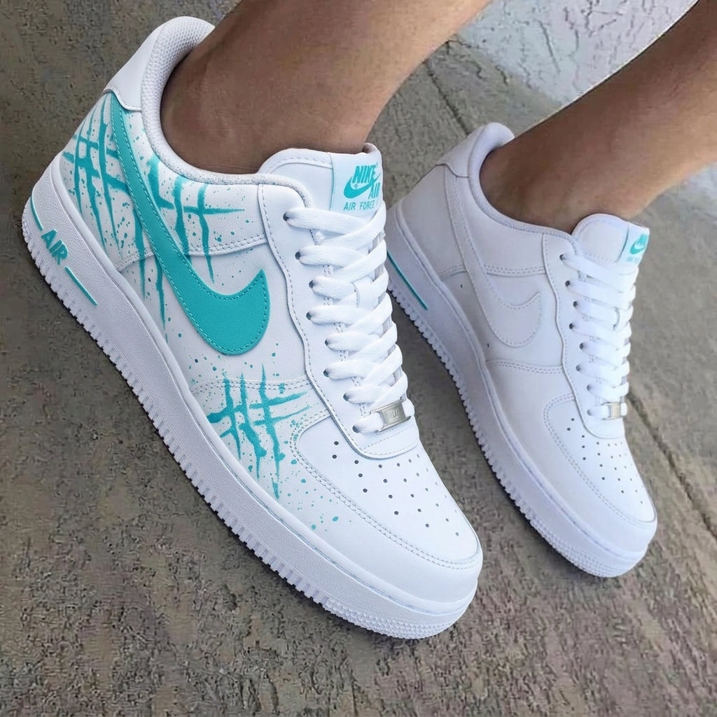 Cross Graffiti Splatter Teal Custom Air Force 1
