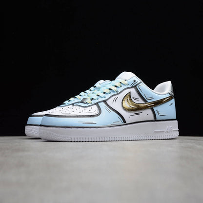 Custom Air Force 1 Baby Blue and White With Cartoon - style Pattern