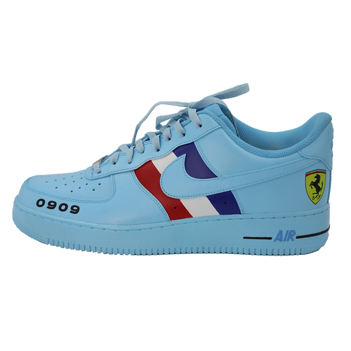 Custom Air Force 1 Baby Blue Ferrari Stripes And Logo