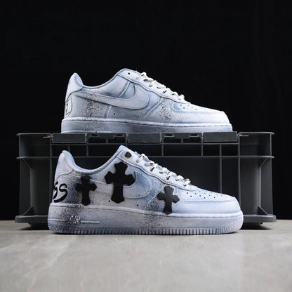 Custom Air Force 1 Baby Blue with Cross Patterns