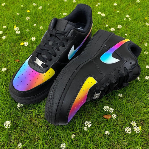 Custom Air Force 1 Black Rainbow Pattern
