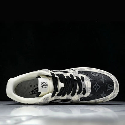Custom Air Force 1 Black White with LV Checkerboard Pattern