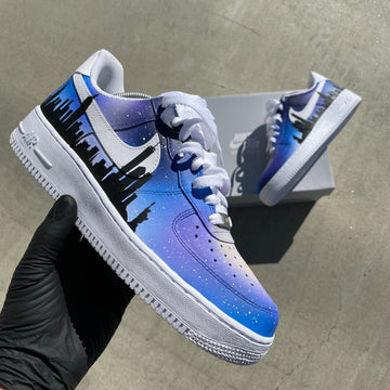 Custom Air Force 1 Blue And Purple With City Skyline Pattern