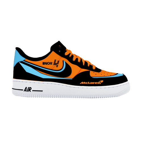 Custom Air Force 1 Orange Black And Baby Blue Logo Design