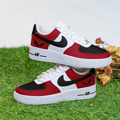 Custom Air Force 1 Red Black White with Bat Pattern