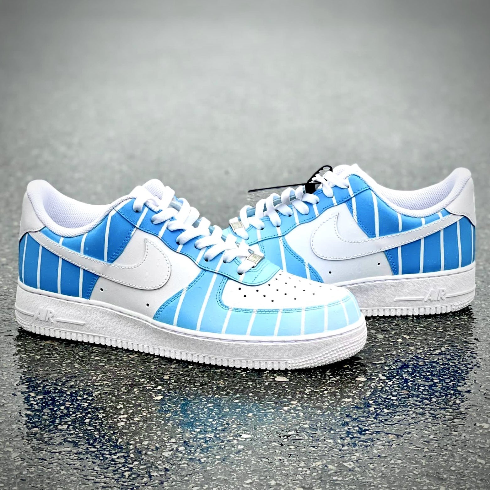 Custom Air Force 1 White Baby Blue With Stripes