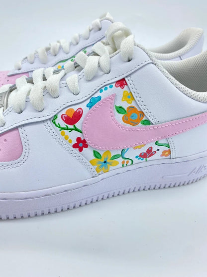 Custom Air Force 1 White Baby Pink Floral Design